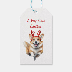 Etiqueta Para Presente Personalize Corgi de Natal com Ranchas de Reindeer