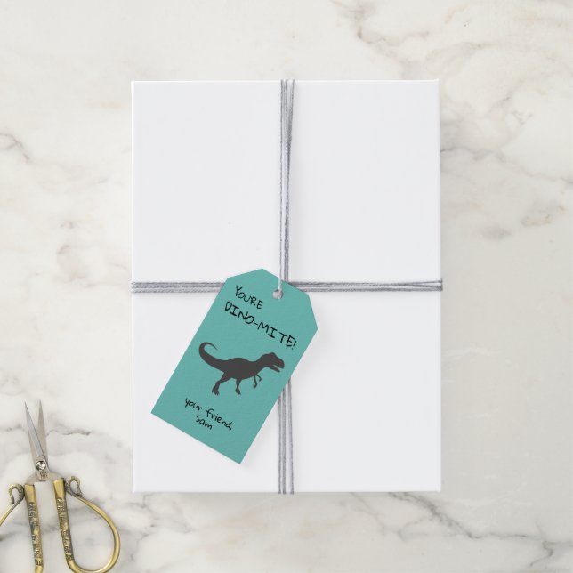 Etiqueta Para Presente Personalize você é Dino-mite Dino-mite. (Com cordão)