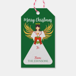 Etiqueta Para Presente Personalized Angel Christmas Green Wreath Gift Tag