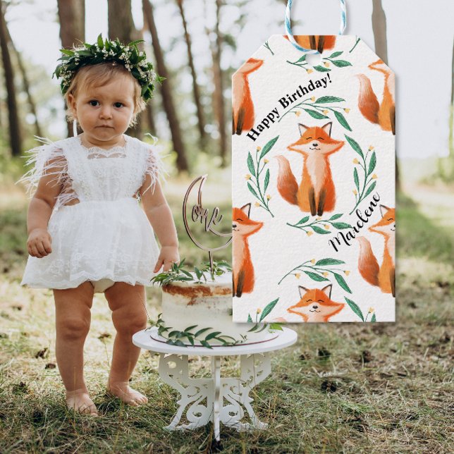 Etiqueta Para Presente Personalized Cute Fox woodland birthday (Criador carregado)