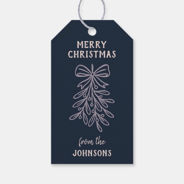 Etiqueta Para Presente Personalized Family Name Merry Christmas Mistletoe (Frente)
