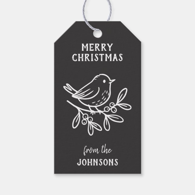 Etiqueta Para Presente Personalized Family Name Merry Christmas Robin (Frente)