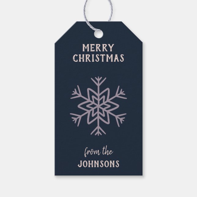 Etiqueta Para Presente Personalized Family Name Merry Christmas Snowflake (Frente)
