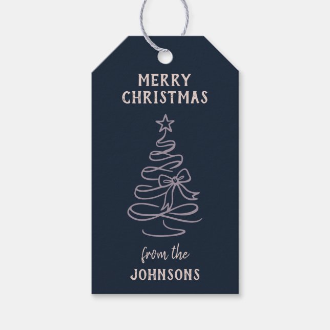 Etiqueta Para Presente Personalized Family Name Merry Christmas Tree  (Frente)