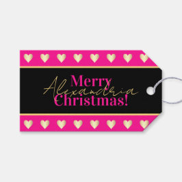 Etiqueta Para Presente Personalized Hot Pink Black Gold Heart Christmas