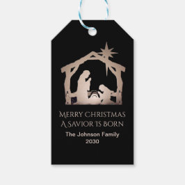 Etiqueta Para Presente Personalized Merry Christmas Gold Nativity 