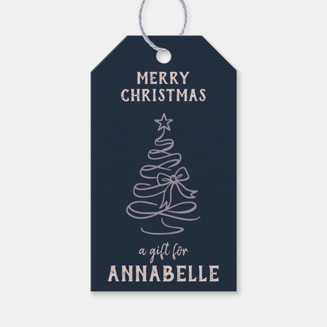 Etiqueta Para Presente Personalized Name Merry Christmas Tree (Frente)