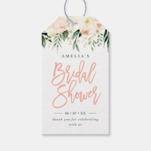 Etiqueta Para Presente Pêssego verde aquarela floral favor do casamento f