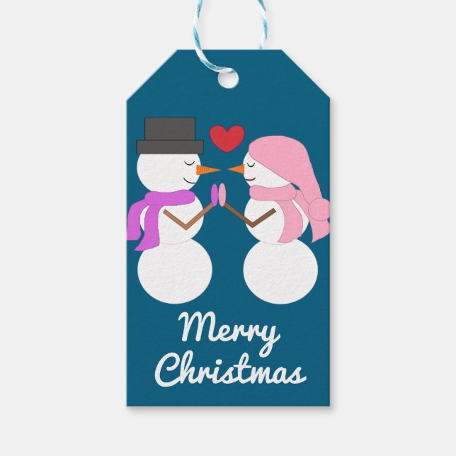 Etiqueta Para Presente Pessoas do Amor e Neve: Azul no Mar Profundo (Frente)