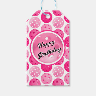 Etiqueta Para Presente Pickleball Rosa e Picklebolas Brancas Personalizad