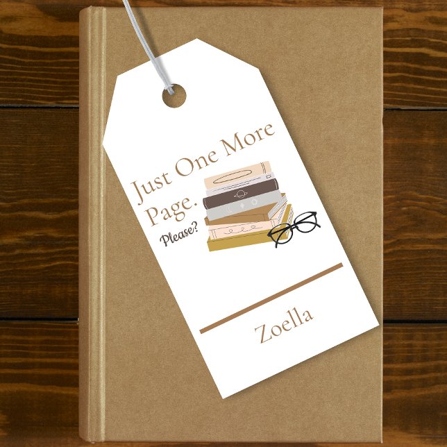 Etiqueta Para Presente Pilha de Livros Leitura Personalizada (Just One More Page Personalized Kids Reading Bookmark Gift Tag)
