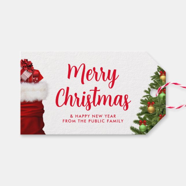 Etiqueta Para Presente Pine Tree Custom Text Modelo Feliz Natal (Frente (horizontal))