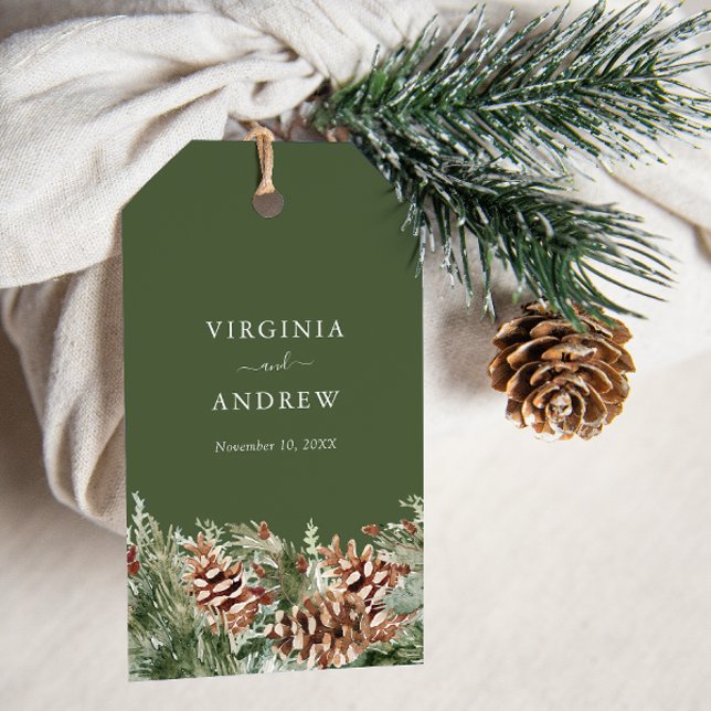 Etiqueta Para Presente Pine Verde (Green Watercolor Evergreen Pine Gift Tags by Painted Paperie
)