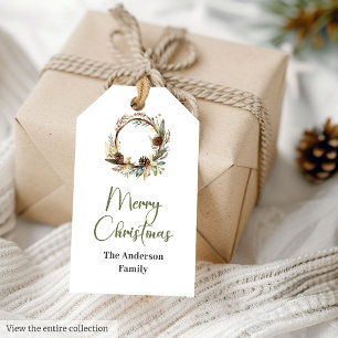 Etiqueta Para Presente Pine Wreath Rústico Neutro Minimalista Natal