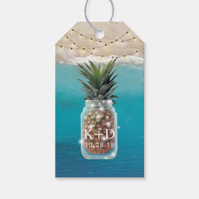 Etiqueta Para Presente Pineapple Jar String Luz Casamento Tropical Praia (Frente)