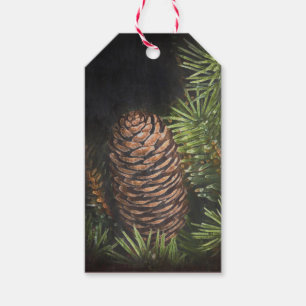 Etiqueta Para Presente Pinecone desenhado no giz de Natal e Agulhas de pi