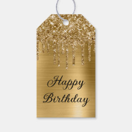 Etiqueta Para Presente Pingo de Brilho Dourado Feliz Aniversário