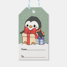 Pinguim bonito com presentes de Natal na neve
