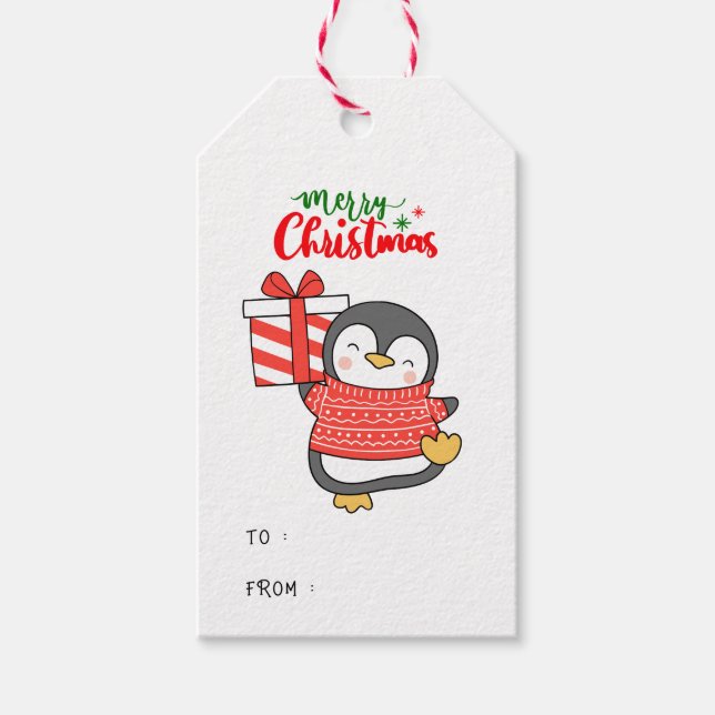 Etiqueta Para Presente Pinguim Bonito Feliz Natal (Frente)