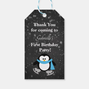 Etiqueta Para Presente Pinguim Bonito Neve Muito Divertido Primeiro Anive