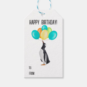 Etiqueta Para Presente Pinguim com balões coloridos