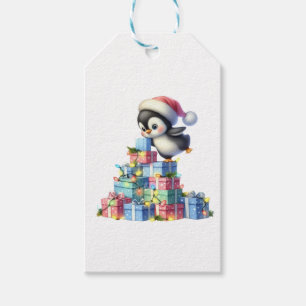 Etiqueta Para Presente Pinguim de Natal bonito com presentes e cartões lu