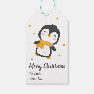 Etiqueta Para Presente Pinguim de natal bonito em branco