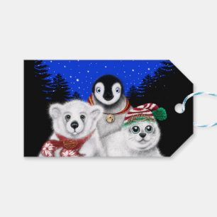 Etiqueta Para Presente Pinguim de Natal, filhote de foca polar