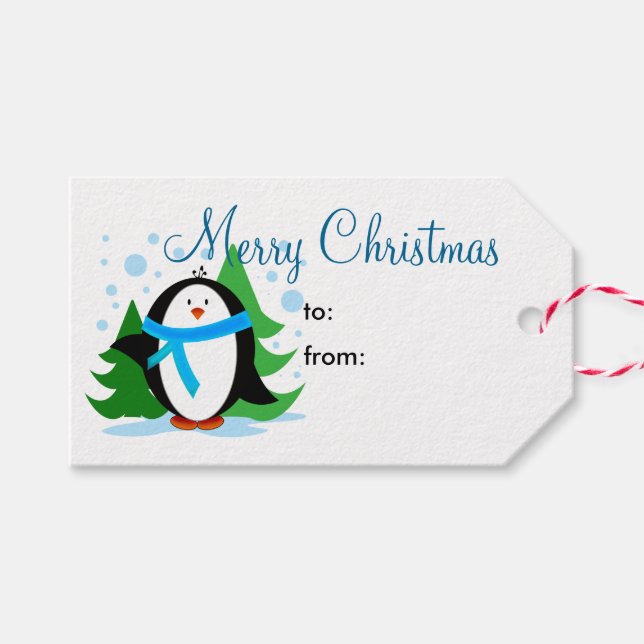 Etiqueta Para Presente Pinguim de Neve Feliz Natal (Frente (horizontal))