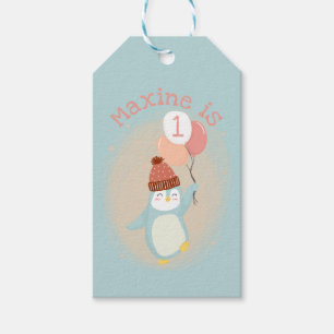 Etiqueta Para Presente Pinguim de Pastel Cute Personalizável com Balões