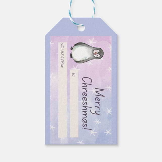 Etiqueta Para Presente Pinguim do Natal feliz (Frente)