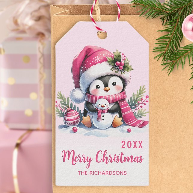 Etiqueta Para Presente Pinguim Feliz de Natal Personalizado (Criador carregado)