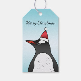 Etiqueta Para Presente Pinguim Gentil Vestindo Um Chapéu De Papai Noel De
