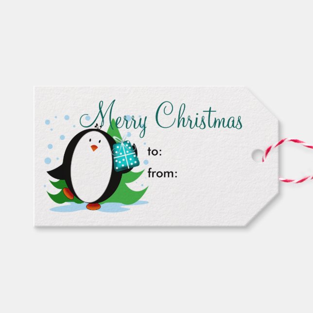 Etiqueta Para Presente Pinguim Neve Feliz Natal (Frente (horizontal))