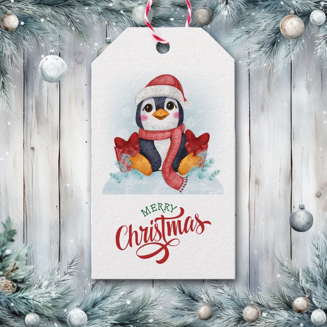 Etiqueta Para Presente Pinguim Pguin Santa Hat (Criador carregado)