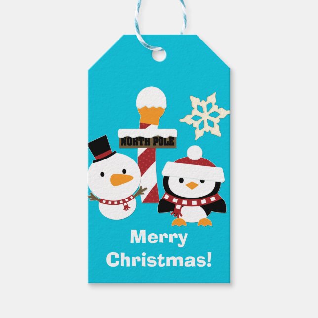 Etiqueta Para Presente Pinguim Snowman Personalizado Natal (Frente)