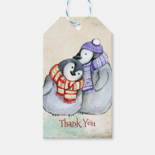 Etiqueta Para Presente Pinguins bonitos em escarpas e chapéus de inverno
