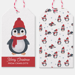 Etiqueta Para Presente Pinguins bonitos Pássaros de inverno Ártico Natal