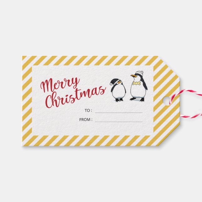 Etiqueta Para Presente Pinguins de Natal Bons Personalizados (Frente (horizontal))