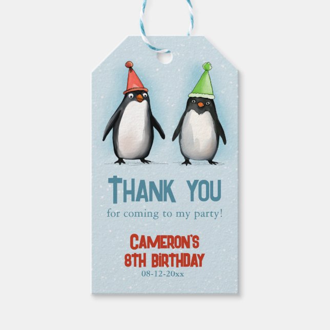 Etiqueta Para Presente Pinguins legal celebram o obrigado de aniversário  (Frente)