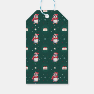 Etiqueta Para Presente Pinguins Papais noeis Green Feliz Padrão de Natal