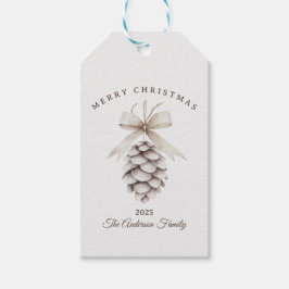 Etiqueta Para Presente Pinha de Natal personalizada em creme branco natur