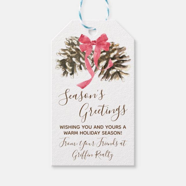 Etiqueta Para Presente Pinhas com Laço, inverno, feriado, Natal (Frente)