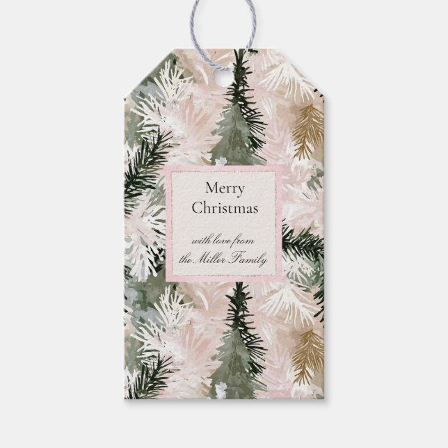 Etiqueta Para Presente Pinhas de Natal Creme Verde (Frente)