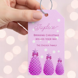 Etiqueta Para Presente Pinhas de Natal Rosa Personalizadas