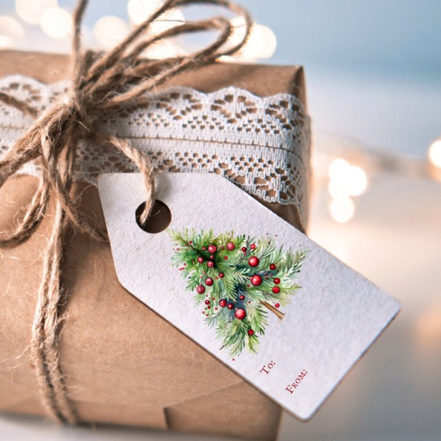 Etiqueta Para Presente Pinheira Vermelha Mínima Elegante, Natal (Criador carregado)