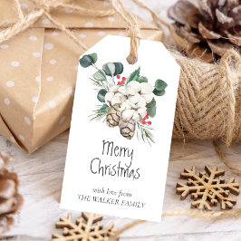 Etiqueta Para Presente Pinheiro com cones, bagas de inverno, botões de al