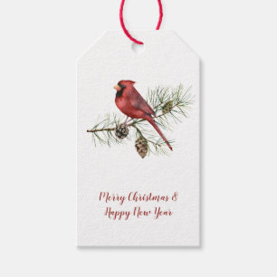 Etiqueta Para Presente Pinheiro do Cardeal Vermelho Ramo do Pinho Cones N