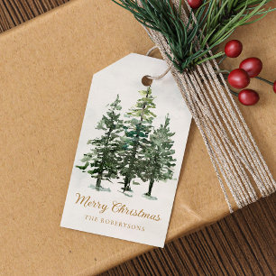 Etiqueta Para Presente Pinheiros Russos de inverno com Aquarela Natal