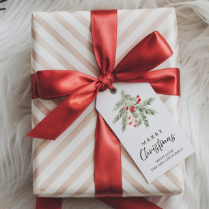 Etiqueta Para Presente Pinhos em Aquarela Elegante Caligrafia Natal